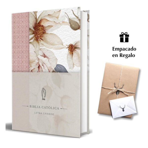 La Biblia Católica: Edición letra grande Tapa dura Tela rosada con flores - Biblia de América