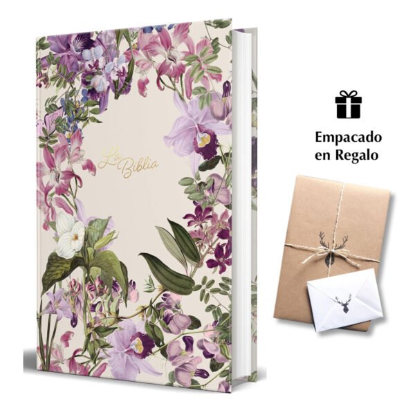 La Biblia Católica: Edición letra grande. Tapa dura, morada con flores