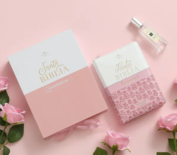 Biblia Quinceañera Rosa RVR 1960 índice cierre – Edición Especial con Caja de Regalo
