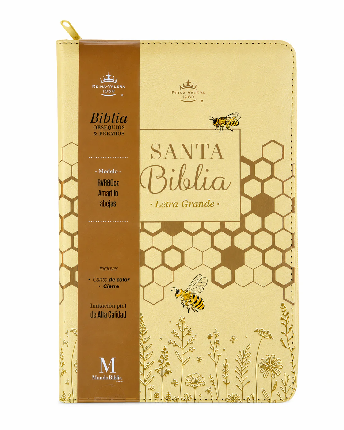 Biblia RVR60 Letra Grande 11.5 pts Amarillo Abejas Piel Cierre - Imagen 2