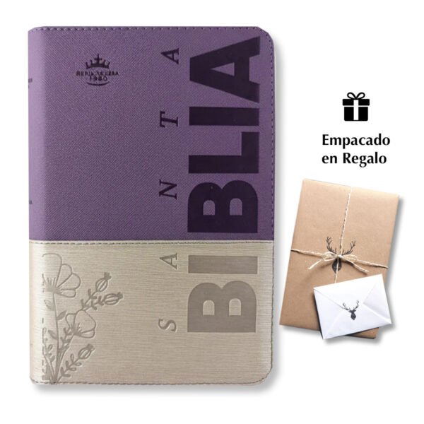 Biblia RVR60 Letra Grande 12 pts con Recursos Digitales - Color Beige Morado
