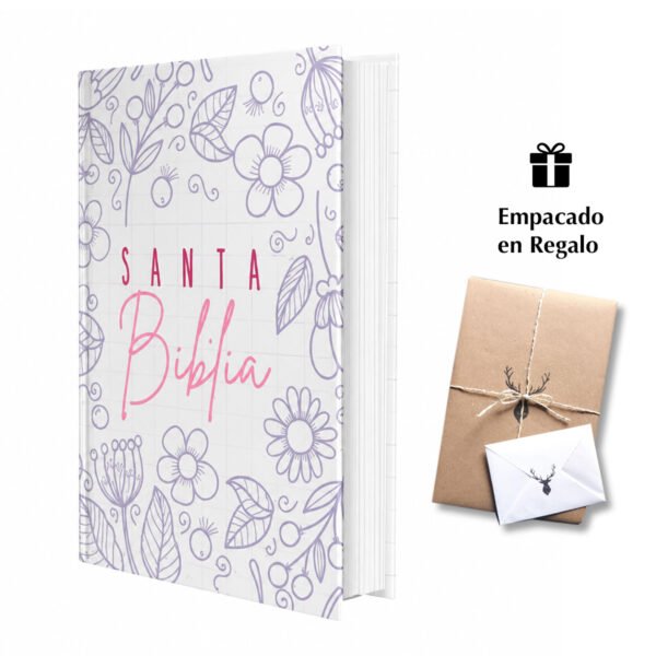 Biblia mediana RVR Letra Grande PJR Color Flores Lila Con Ayudas Digitales Tapa Dura