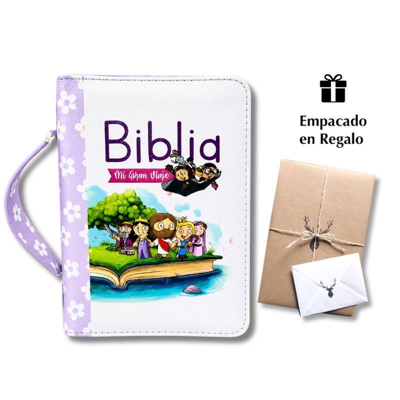 Biblia mi gran viaje Reina Valera lila cierre con manija