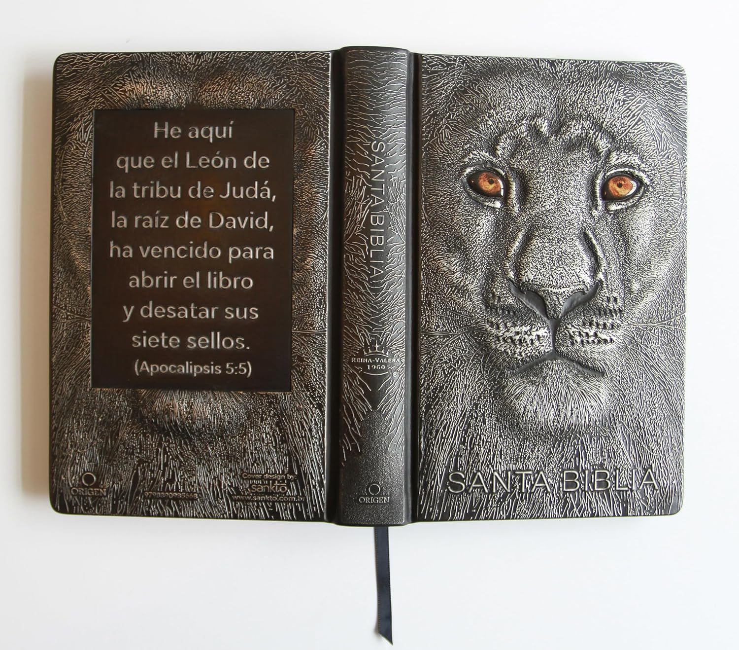 Biblia RVR 1960 Letra grande León de Judá edición especial plata con índice y canto negro - Imagen 6