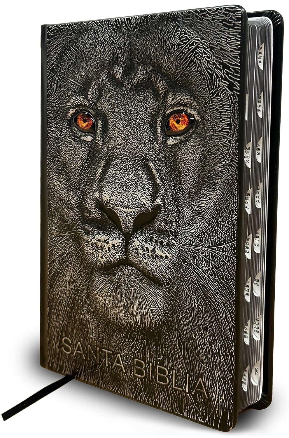 Biblia RVR 1960 Letra grande León de Judá edición especial plata con índice y canto negro - Imagen 3