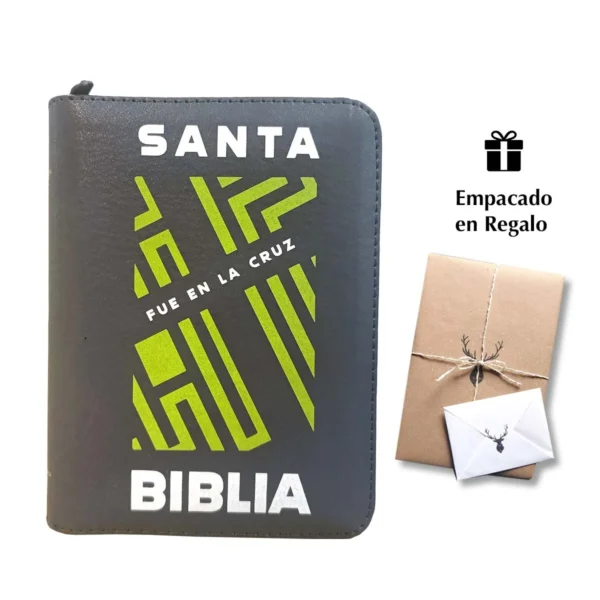  Biblia RVR Letra Grande 10 pts gris cierre “Fue en la Cruz”