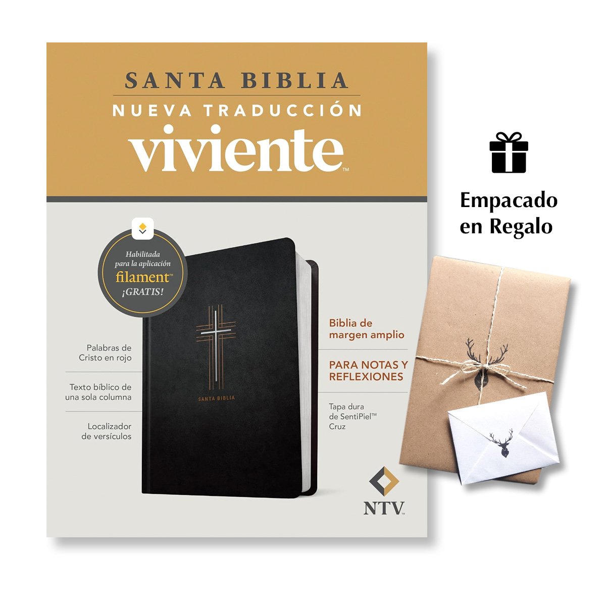 Biblia de margen amplio NTV con Filament Tapa dura de SentiPiel Cruz