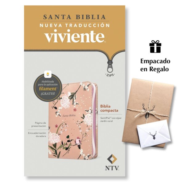 Biblia compacta NTV de zíper con Filament SentiPiel Jardín coral