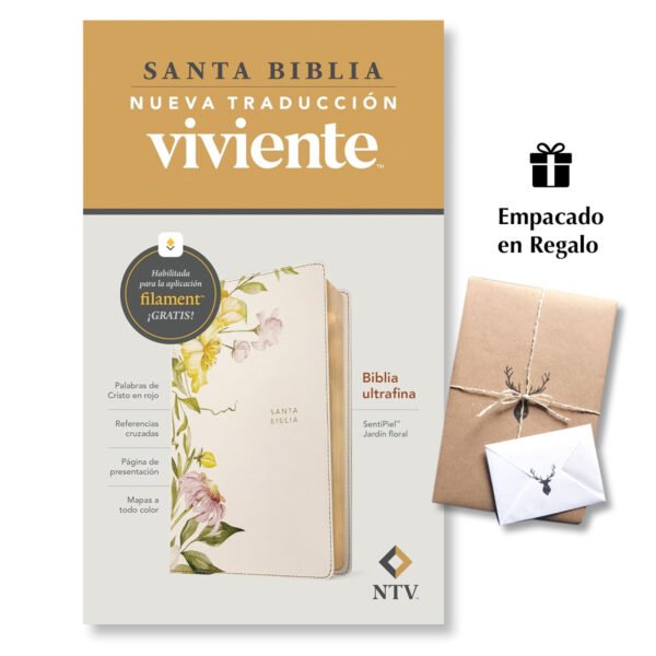 Biblia ultrafina NTV con Filament SentiPiel Jardín floral Letra Roja