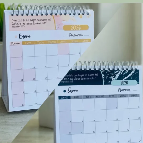 Calendario de escritorio tipo planeador 2027 Verde - Espacio para escribir y versículo mensual