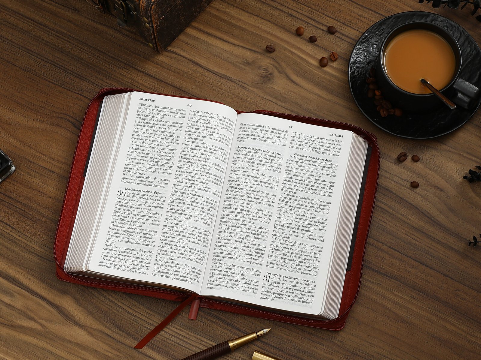 Biblia Reina Valera 1960 Tamaño Manual Letra grande Símil Piel Cierre Café Bitono - Imagen 3