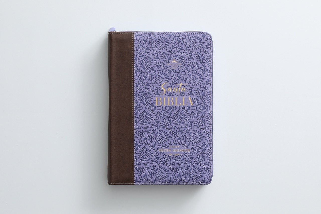 Biblia RVR60 Letra Súper Gigante i/piel Café/Lila con cierre/índice - Imagen 2