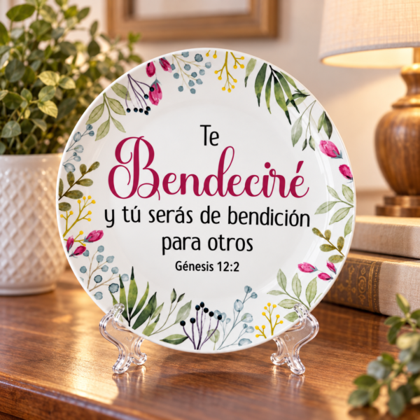Te Bendeciré y Serás de Bendición | Génesis 12:2 | Plato Decorativo Cristiano de Cerámica