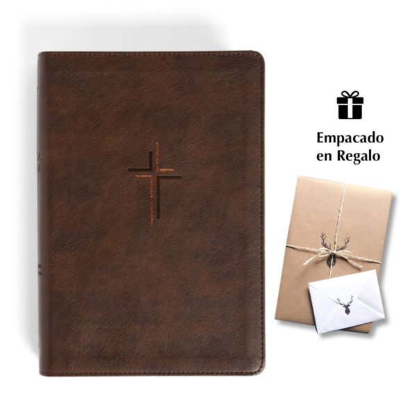 Biblia RVR60 Tamaño Manual Letra Grande Cafe Cruz Canto Dorado. Imit. Piel