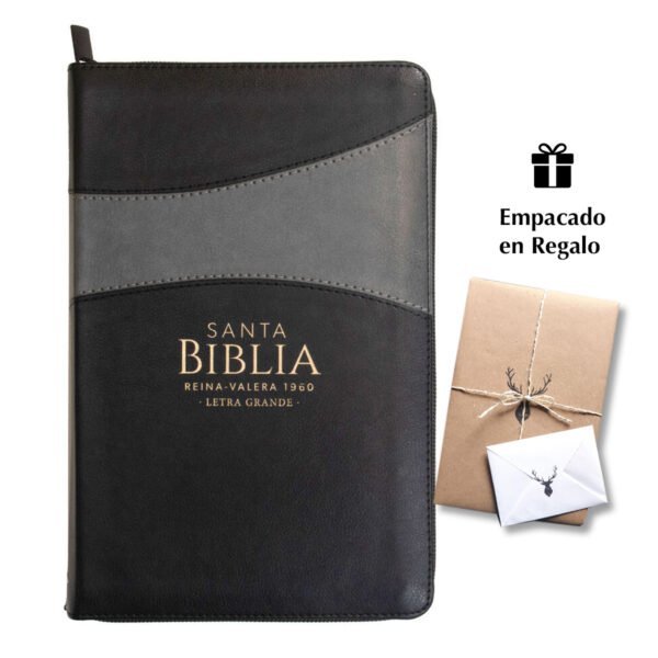 Biblia RVR60 Tamaño Manual Letra Grande i/piel NEGRO/GRIS con cierre