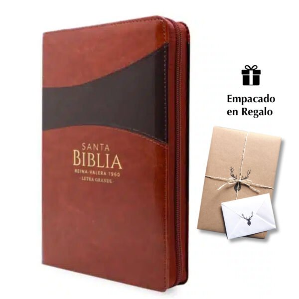 Biblia Reina Valera 1960 Tamaño Manual Letra grande Símil Piel Cierre Café Bitono