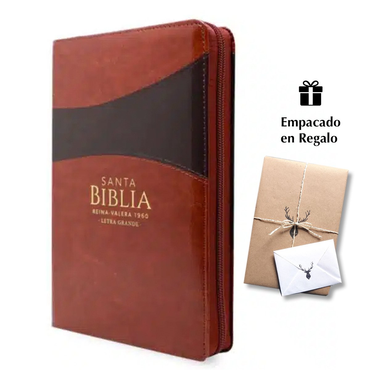 Biblia Reina Valera 1960 Tamaño Manual Letra grande Símil Piel Cierre Café Bitono