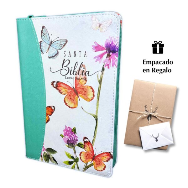 Biblia RVR6065CZTI Letra Grande PJR Mariposa Turquesa/ Cierre Indice