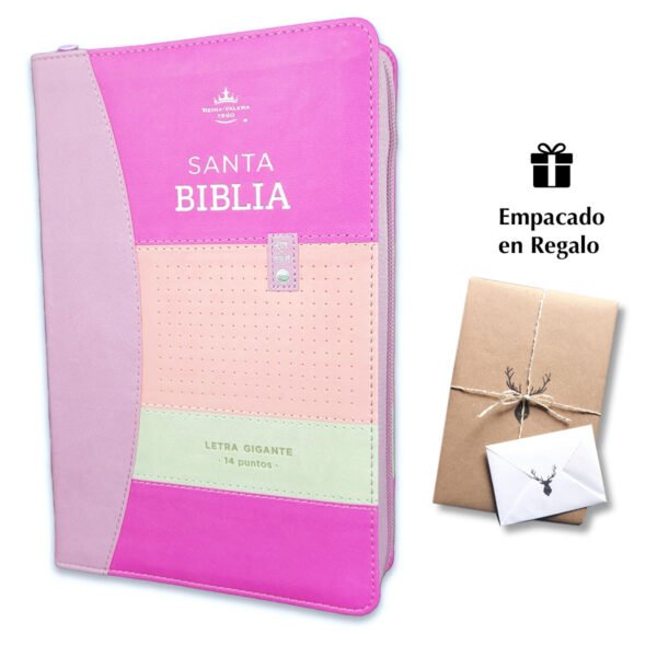 Biblia con Cierre Letra Gigante Manual 14 puntos RV1960, imit piel tricolor lila/rosa/gris con índice