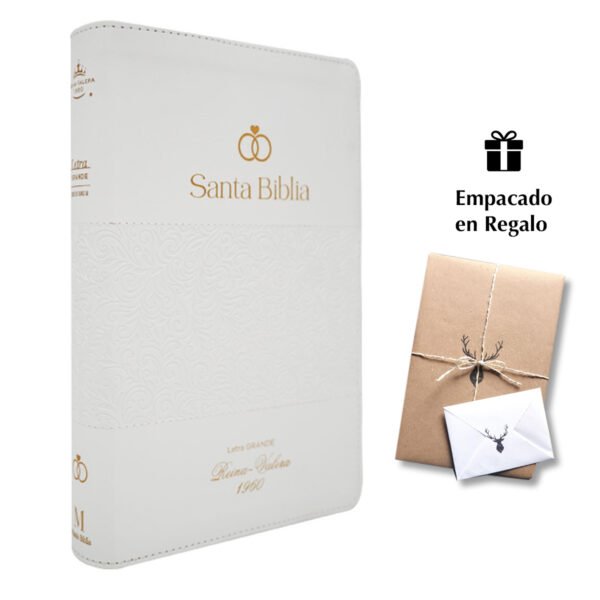 Biblia RVR60 especial de bodas con índice y caja de regalo. Letra Grande. Blanca y dorado