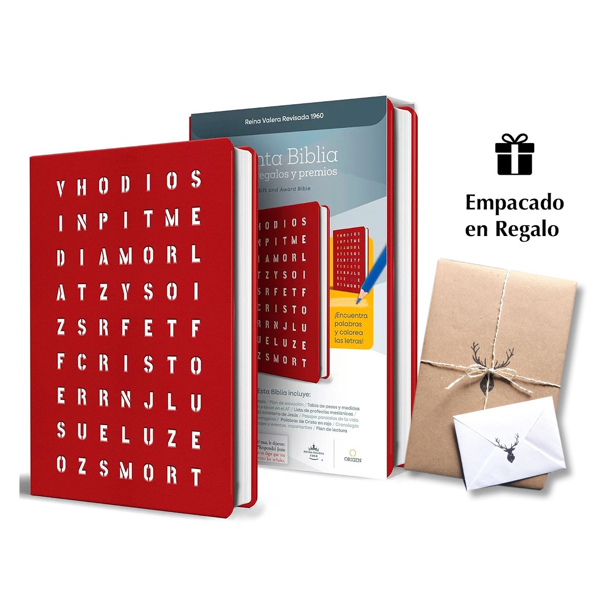 Biblia RVR1960 Para Regalos y Premios – Imitacion Piel Rojo Con Sopa De Letras