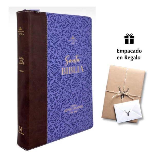 Biblia RVR60 Letra Súper Gigante i/piel Café/Lila con cierre/índice