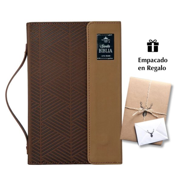 Biblia RVR60 Letra Grande Tamaño manual con broche y asa. Café/café