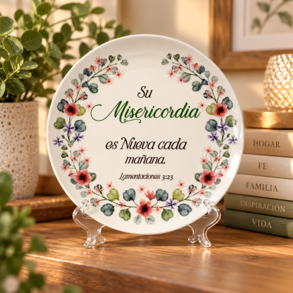 Su Misericordia es Nueva Cada Mañana | Lamentaciones 3:23 - Plato Decorativo Cristiano de Cerámica